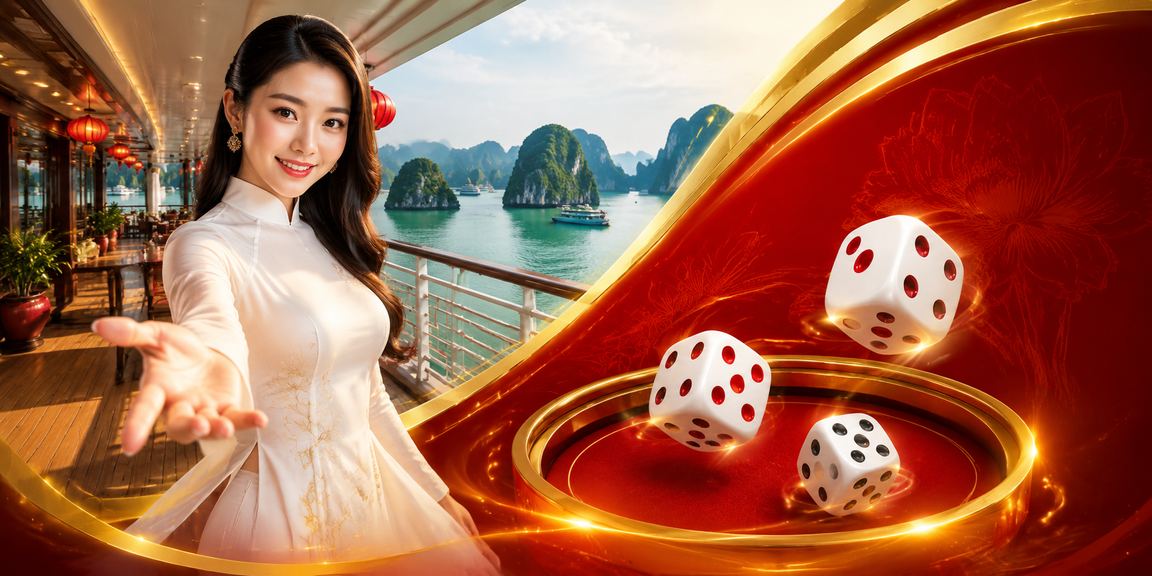 Không gian giải trí cá cược tài xỉu bên vịnh Hạ Long với trang phục áo dài truyền thống