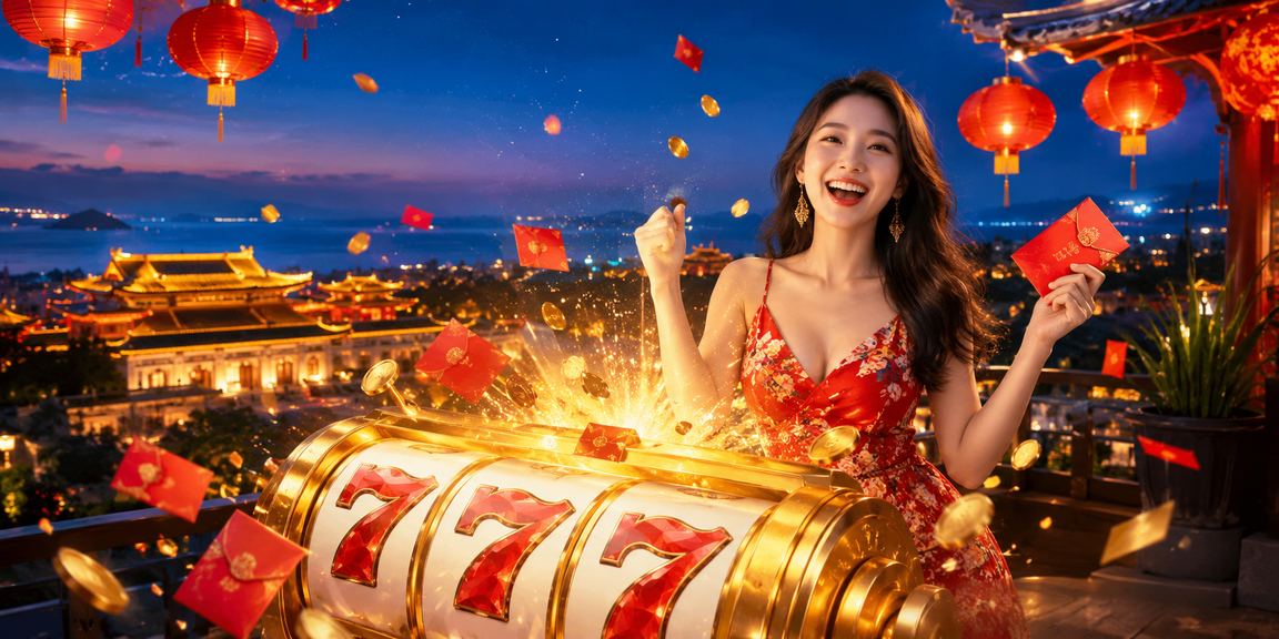 Đèn lồng Huế bên cạnh màn hình slot game – biểu tượng giải trí casino Việt Nam
